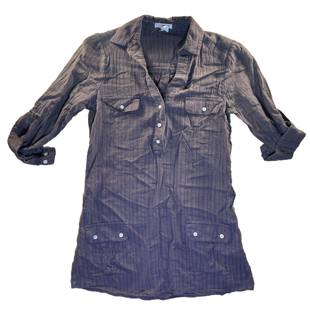 Sugar Tart Women’s Brown Cotton Button Front Shirt Dress Size Small